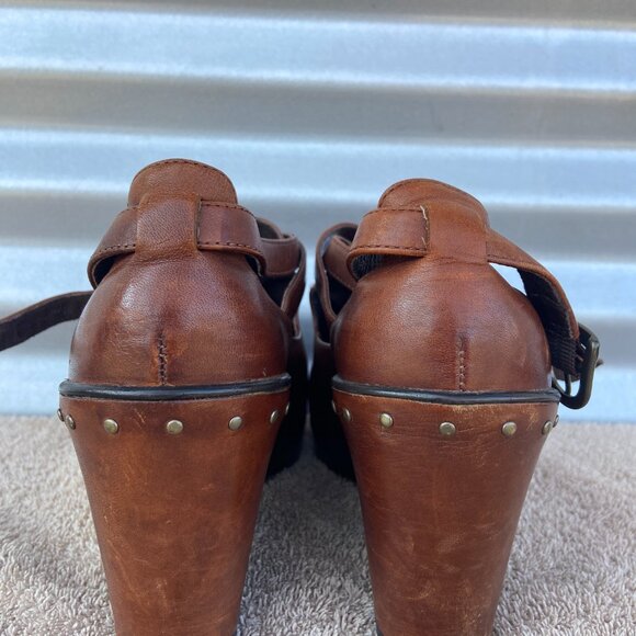 DANSKO Women’s 7 (37) Franka Brown Leather Wedge Clog Ankle Strap Bootie Heels - Picture 3 of 8